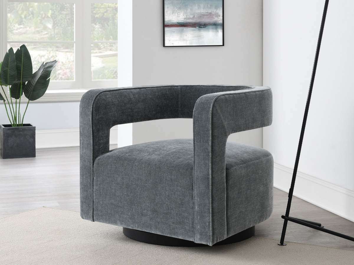 Lunar Stain-Resistant Fabric Swivel Chair - Charcoal