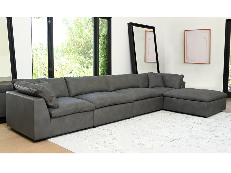 Luxe Gray Nubuck Leather 5-pc L-Shaped Sectional