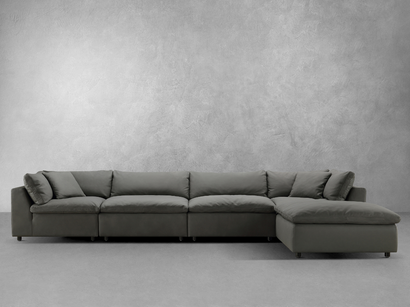 Luxe Gray Nubuck Leather 5-pc L-Shaped Sectional
