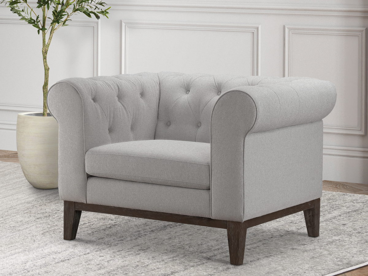 Gwen Stain Resistant Fabric Chesterfield Chair - Light Gray