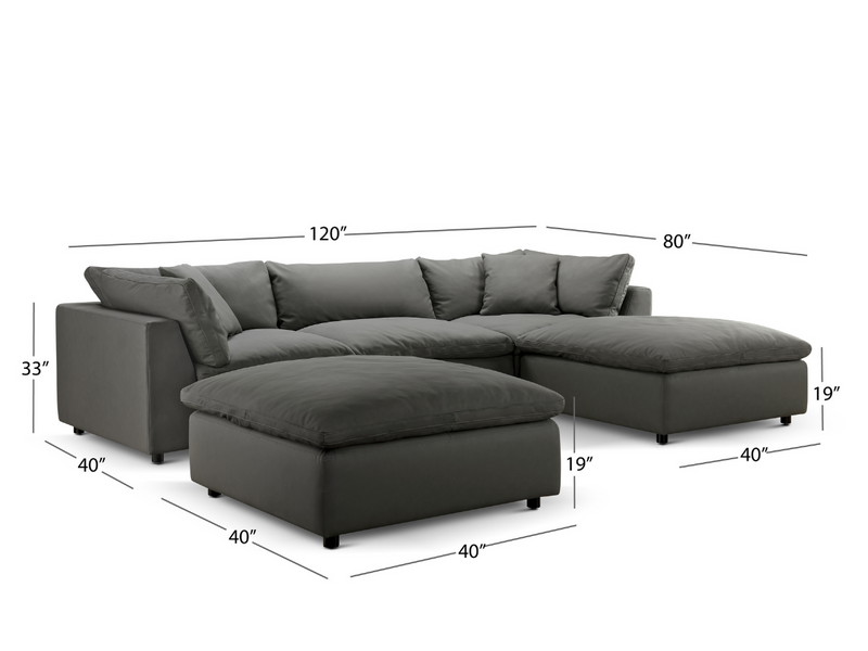 Luxe Gray Nubuck Leather 5-pc Sectional Set