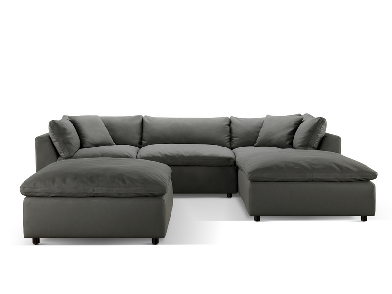 Luxe Gray Nubuck Leather 5-pc Sectional Set