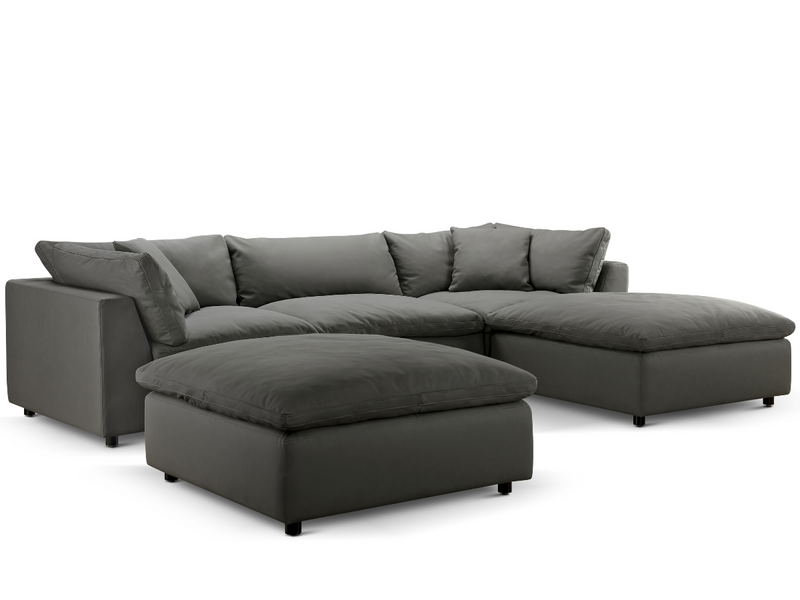 Luxe Gray Nubuck Leather 5-pc Sectional Set