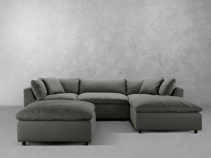 Luxe Gray Nubuck Leather 5-pc Sectional Set