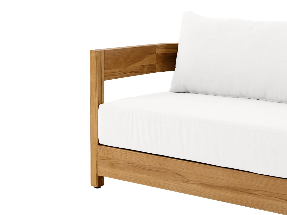 Santino® Outdoor Sofa & Coffee Table Collection - White Fabric with Teak Frame
