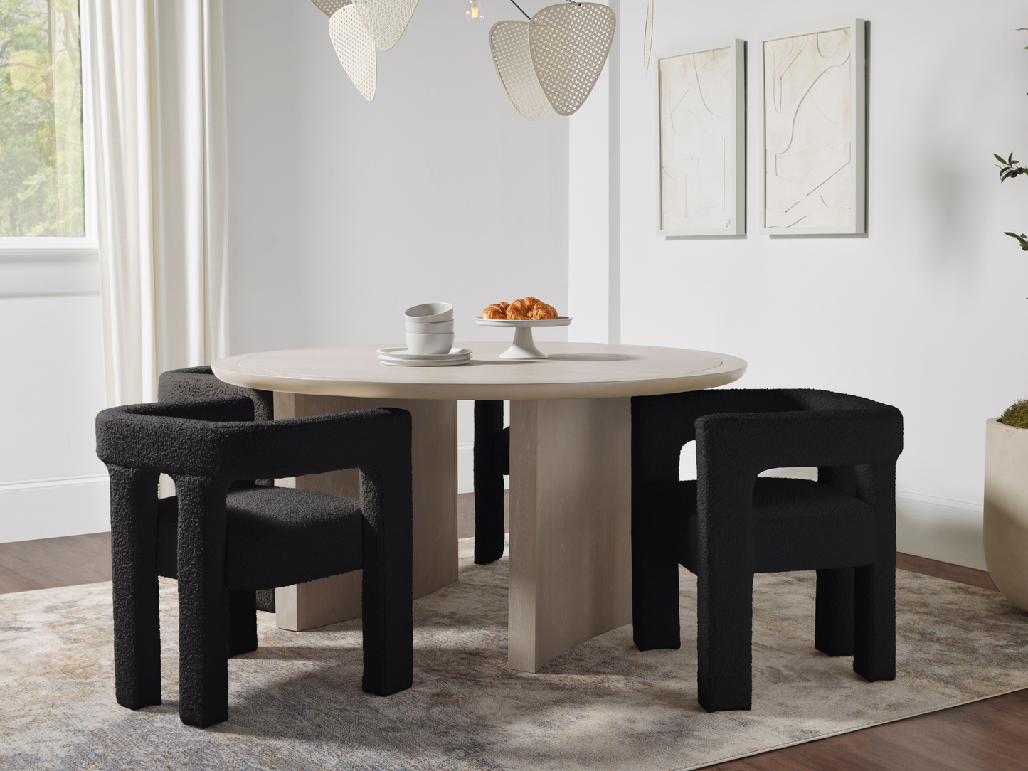 Mandy 5-pc Round Dining Set with Bouclé Chairs - Black