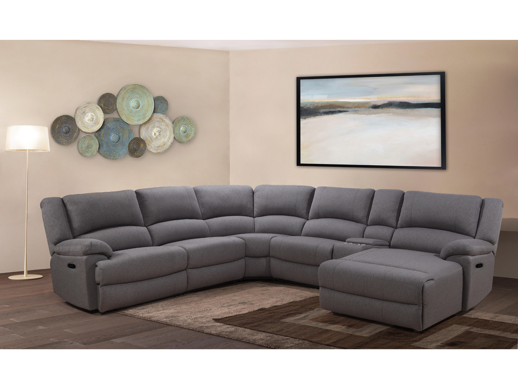 Fletcher Stain Resistant Fabric Reclining 6 pc Sectional Gray