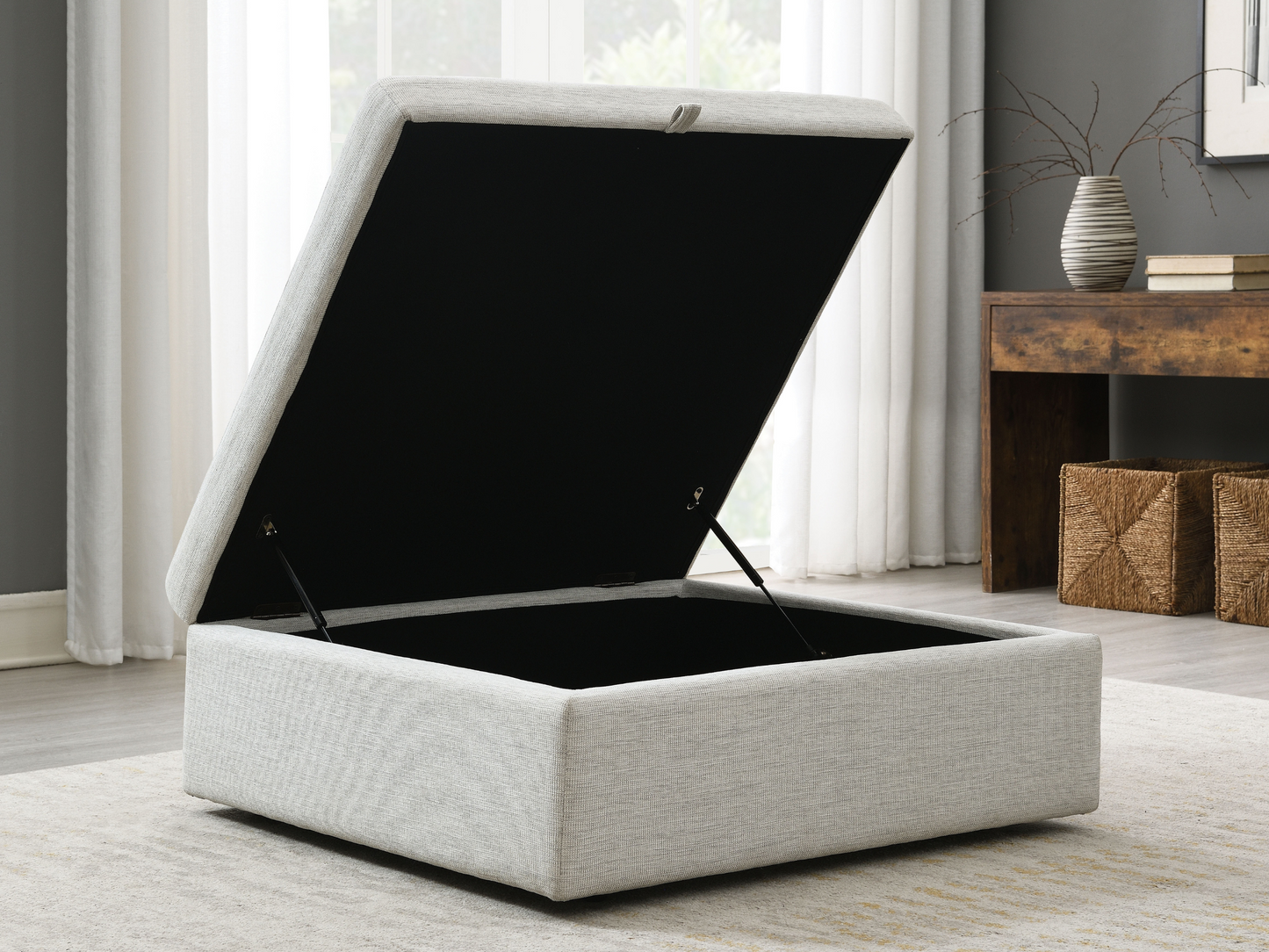Wren Square Storage Ottoman - Ivory