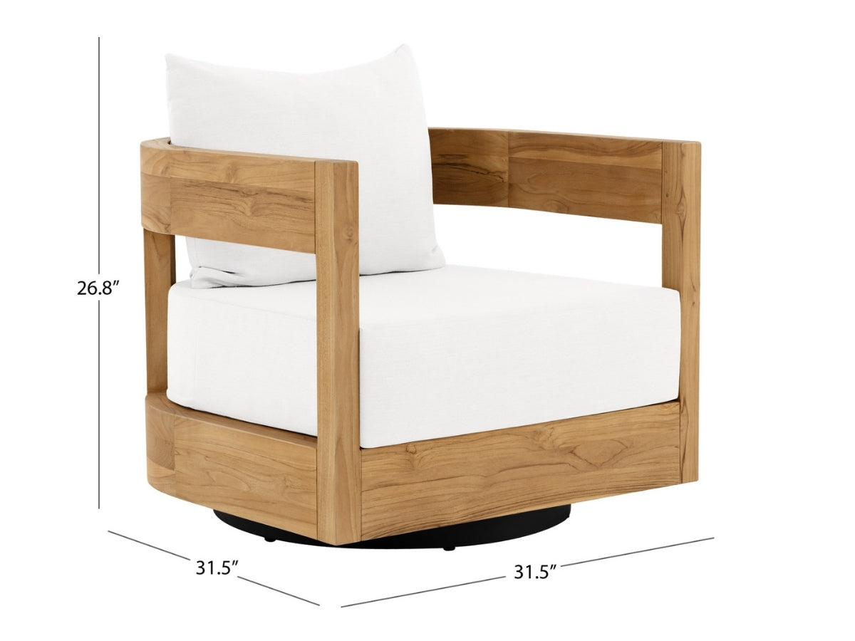 Santino® Outdoor Swivel Armchair - White Fabric with Teak Frame