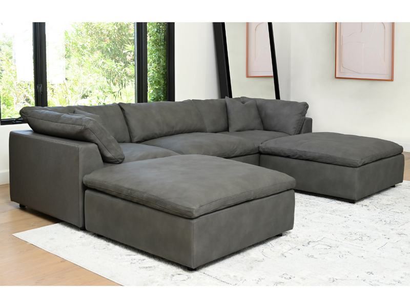 Luxe Gray Nubuck Leather 5-pc Sectional Set