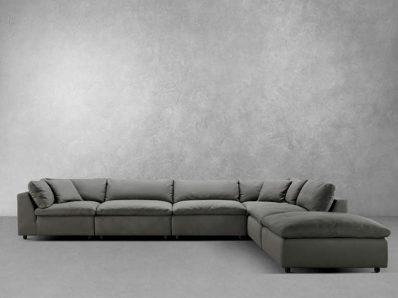 Luxe Gray Nubuck Leather 6-pc L-Shaped Sectional