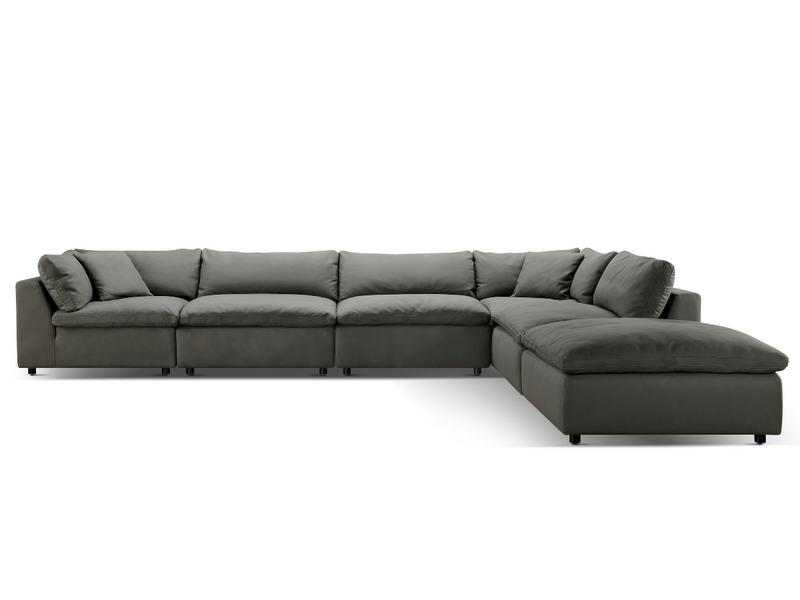 Luxe Gray Nubuck Leather 6-pc L-Shaped Sectional