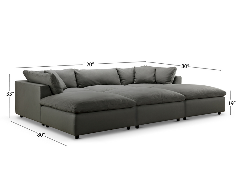 Luxe Gray Nubuck Leather 6-pc Pit Sectional Set