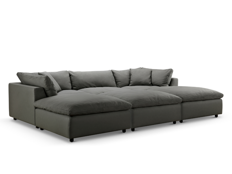 Luxe Gray Nubuck Leather 6-pc Pit Sectional Set