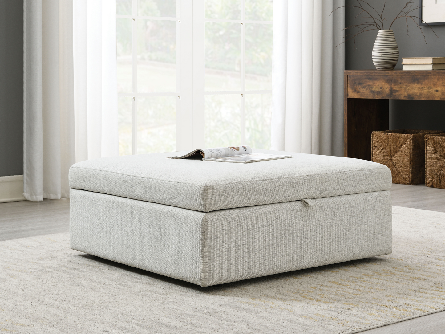 Wren Square Storage Ottoman - Ivory