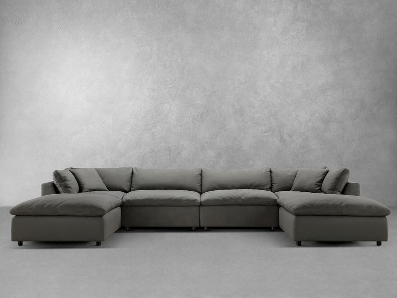 Luxe Gray Nubuck Leather 6-pc U-Shaped Sectional