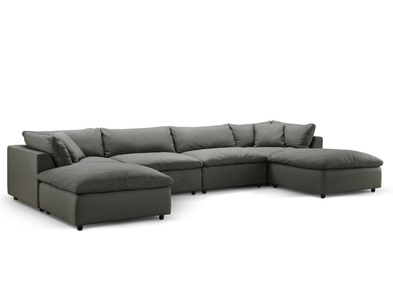 Luxe Gray Nubuck Leather 6-pc U-Shaped Sectional
