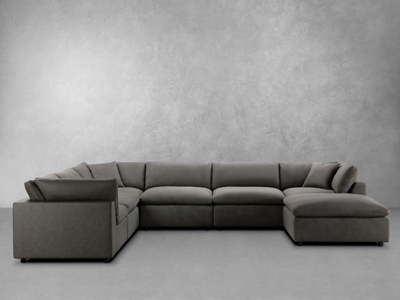 Luxe Gray Nubuck Leather 7-pc L-Shaped Sectional