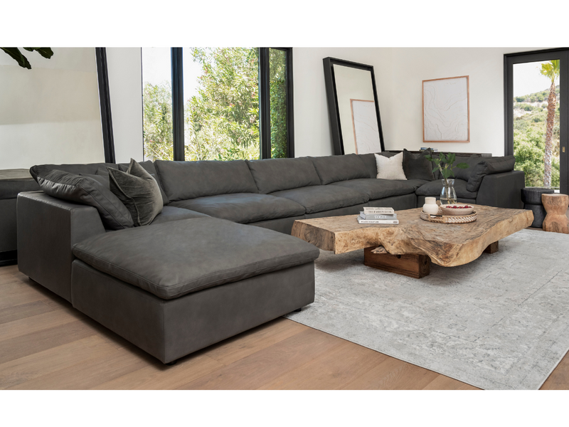 Luxe Gray Nubuck Leather 7-pc L-Shaped Sectional