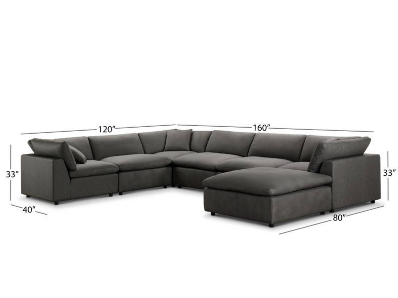 Luxe Gray Nubuck Leather 7-pc L-Shaped Sectional
