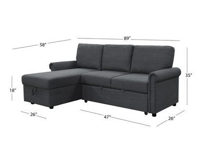 Hamilton Storage Sofa Bed Reversible Sectional - Charcoal