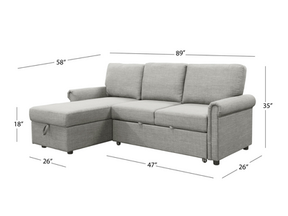Hamilton Storage Sofa Bed Reversible Sectional - Gray