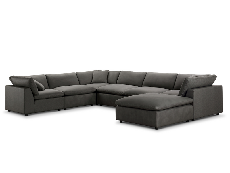 Luxe Gray Nubuck Leather 7-pc L-Shaped Sectional