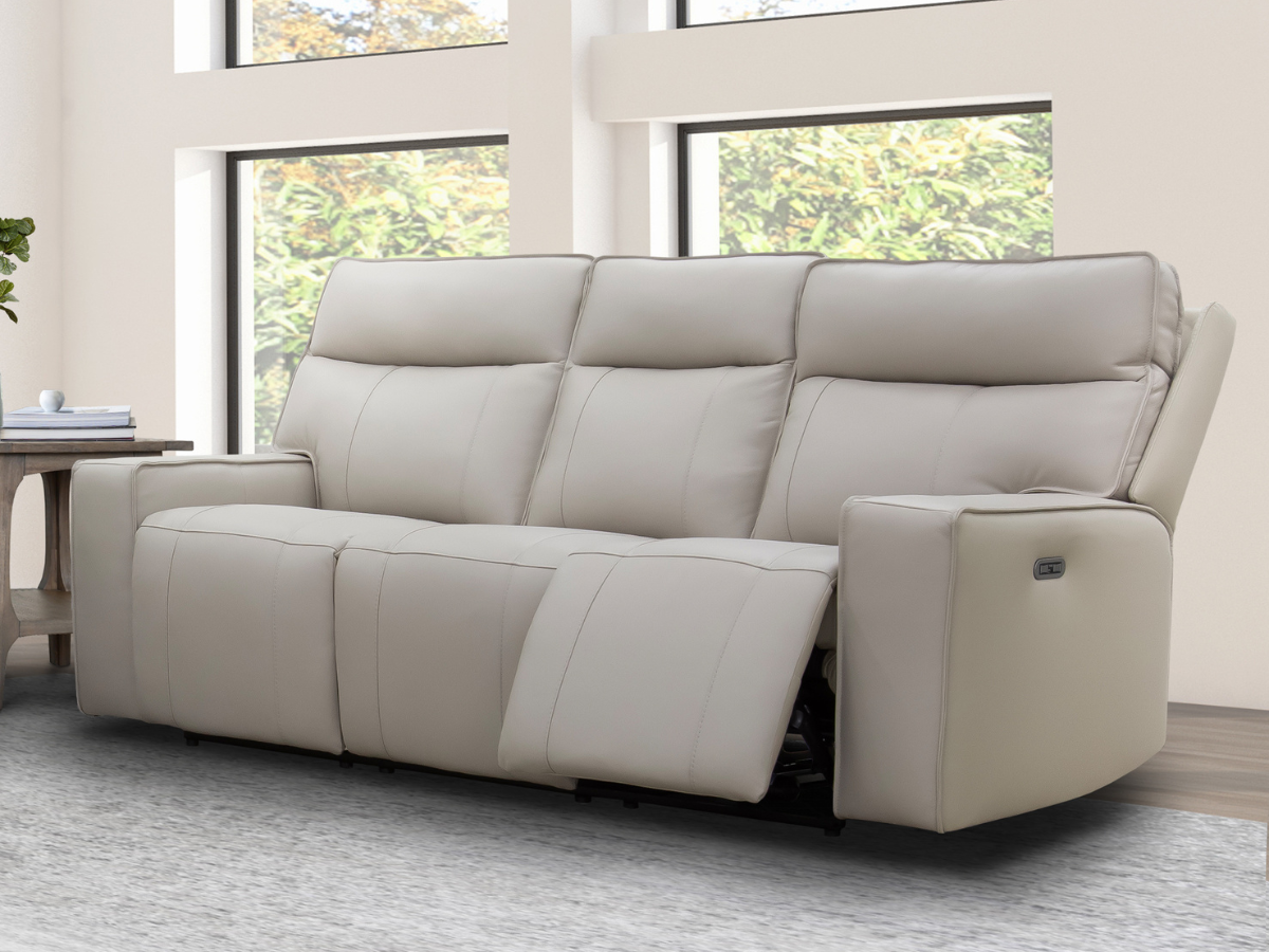 Layton Leather Power Reclining Sofa - Gray