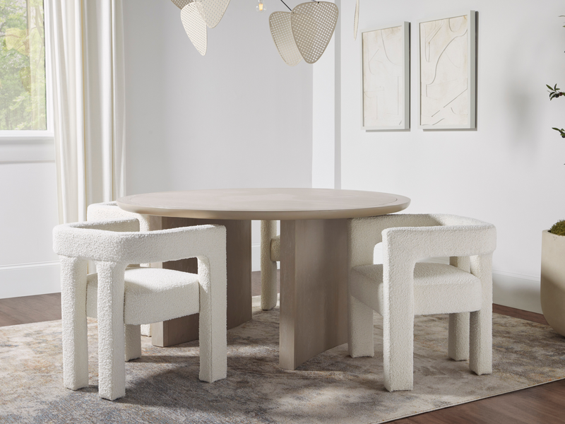 Mandy 5-pc Round Dining Set with Bouclé Chairs