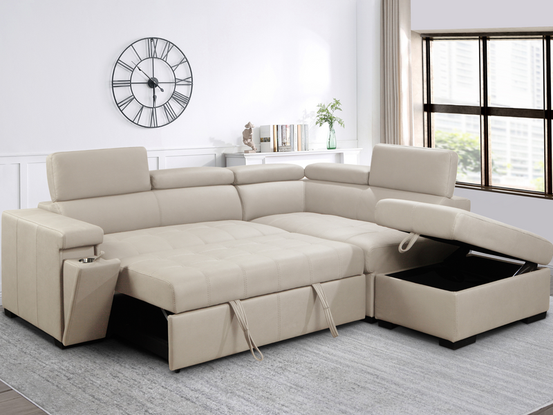 Miami Fabric Storage Sectional with Pullout Bed