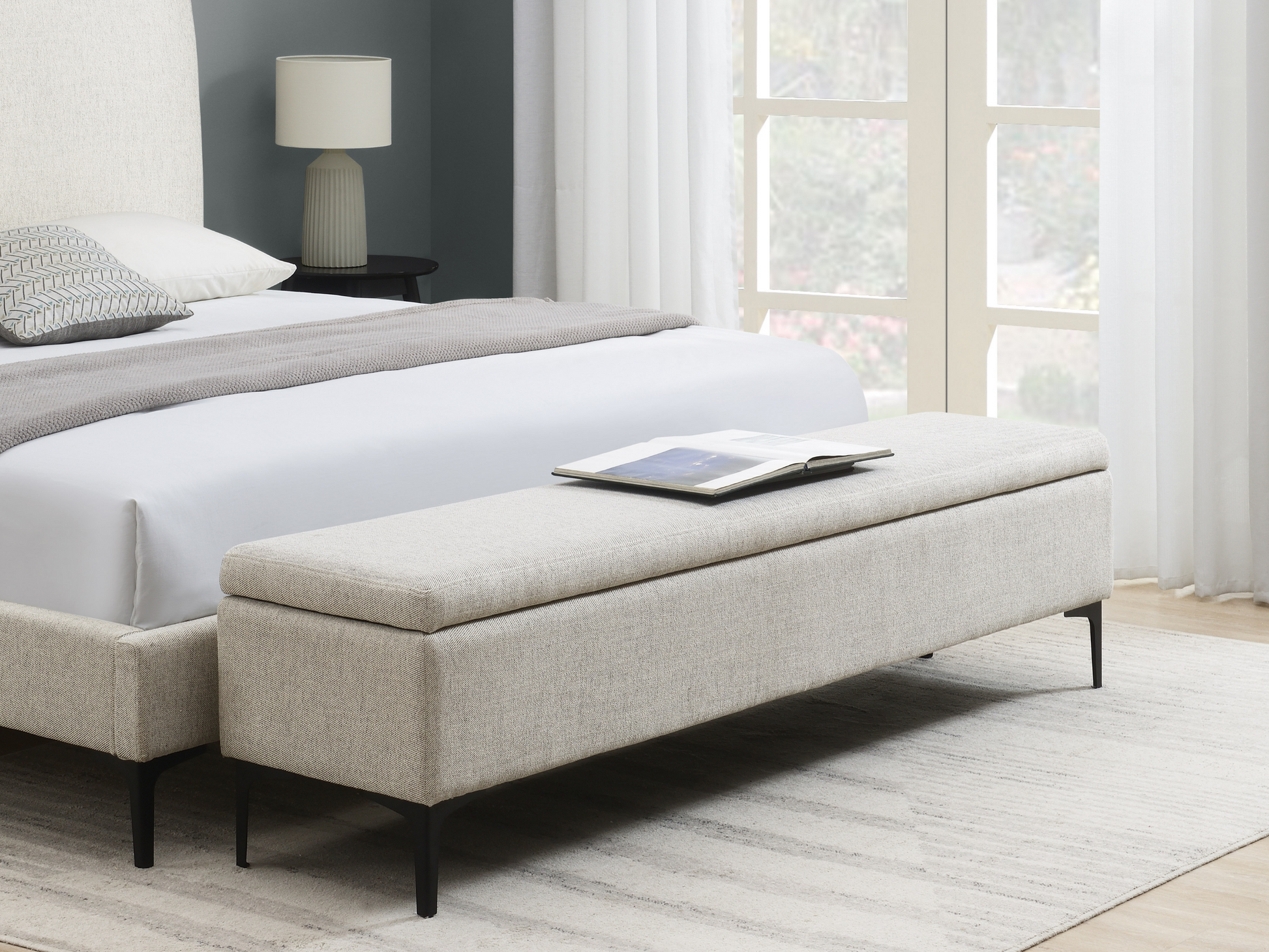 Evella Upholstered Storage Bench Cream King – - Main Image