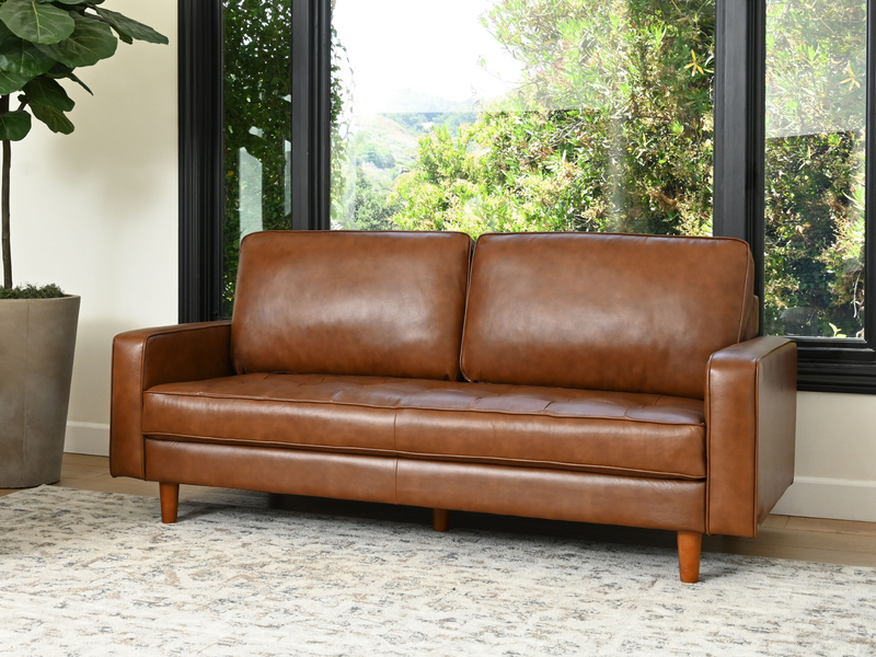 Holloway Mid-Century Leather Sofa and Armchair Set