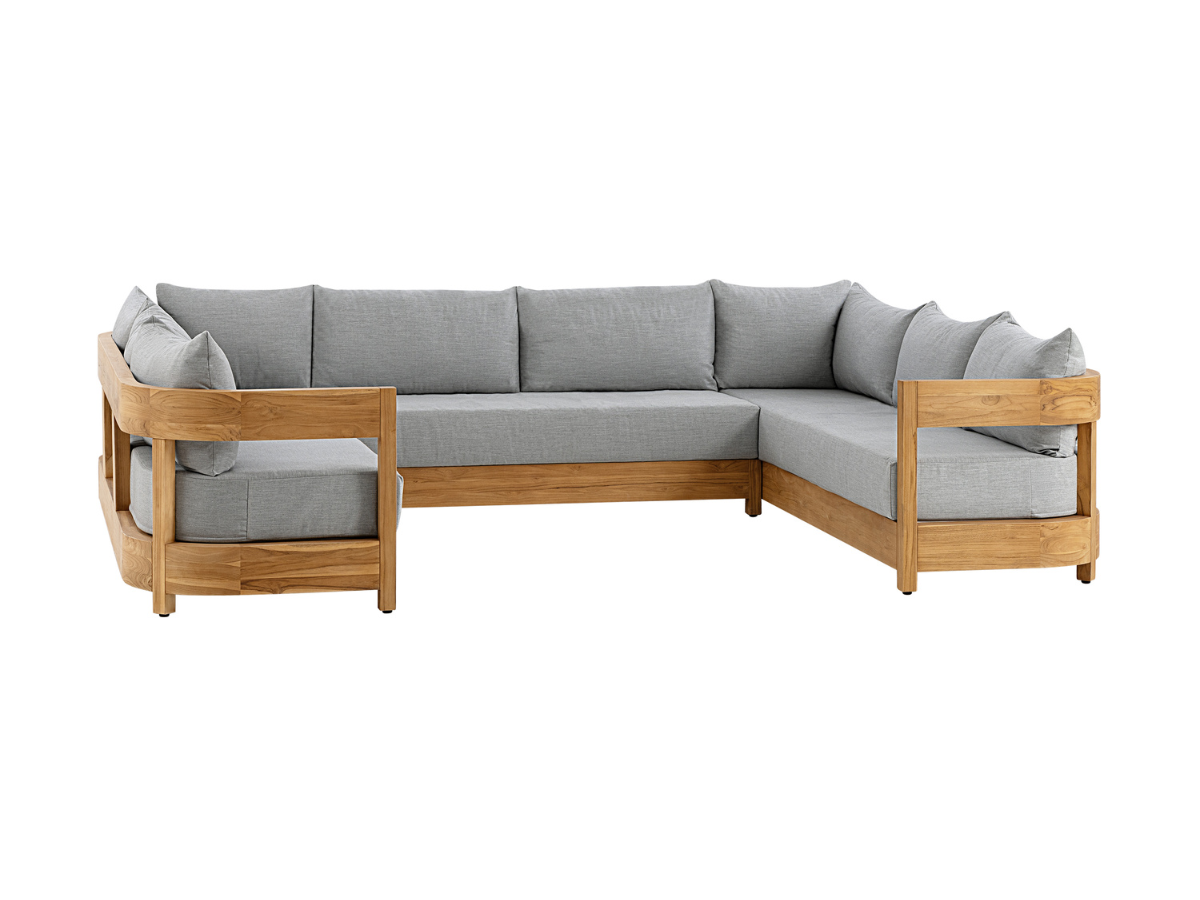 Santino® Outdoor 3-Piece U Shaped Sectional - Gray Fabric with Teak Frame