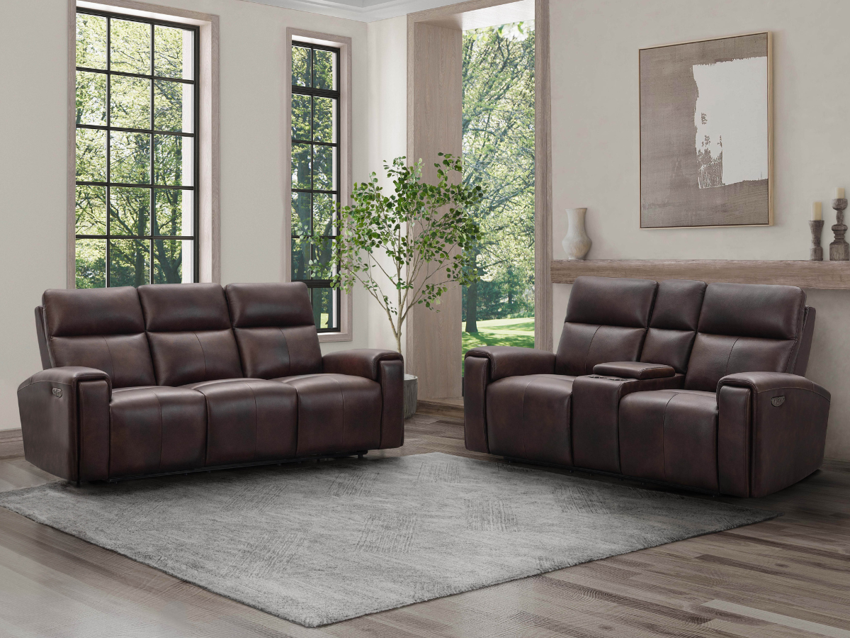 Keegan 2 pc Leather Power Reclining Sofa and Loveseat with Power Headr Abbyson