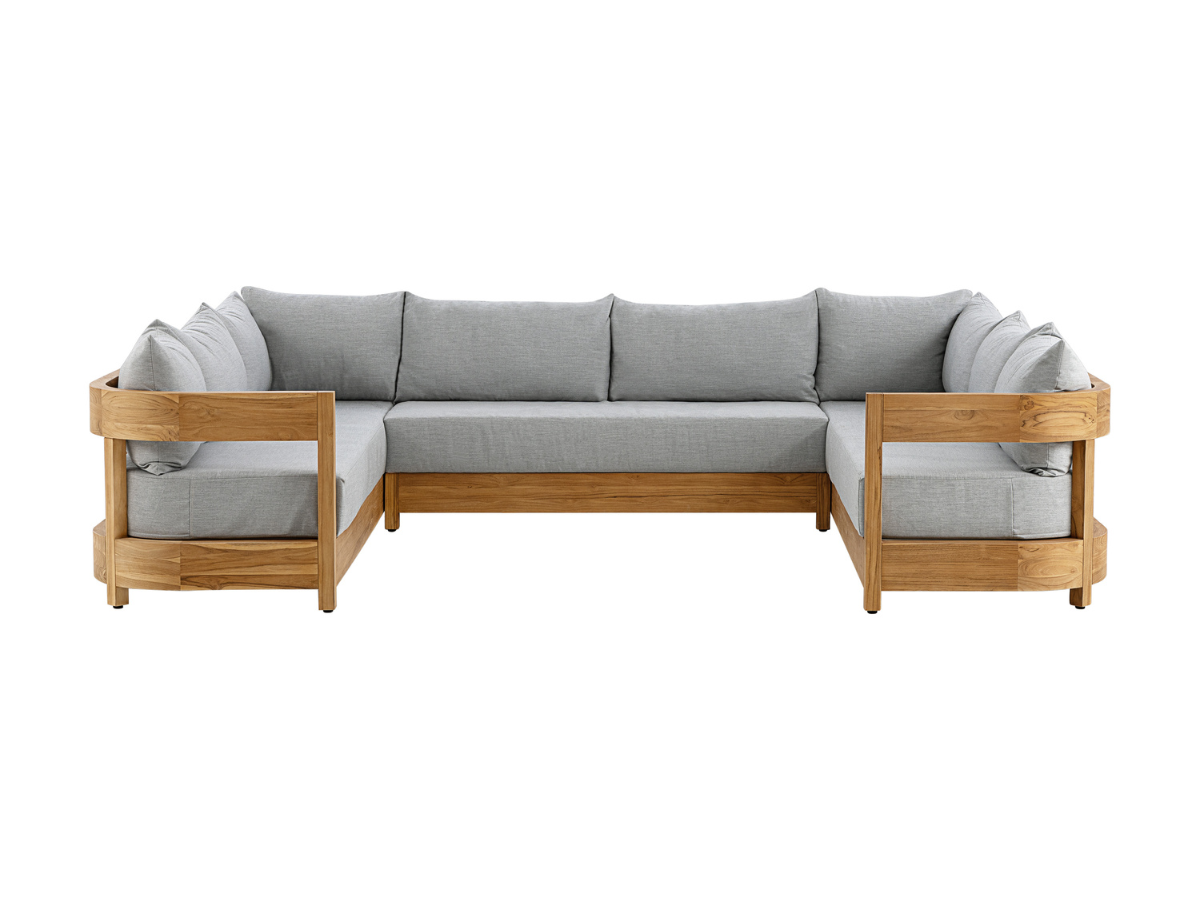 Santino® Outdoor 3-Piece U Shaped Sectional - Gray Fabric with Teak Frame