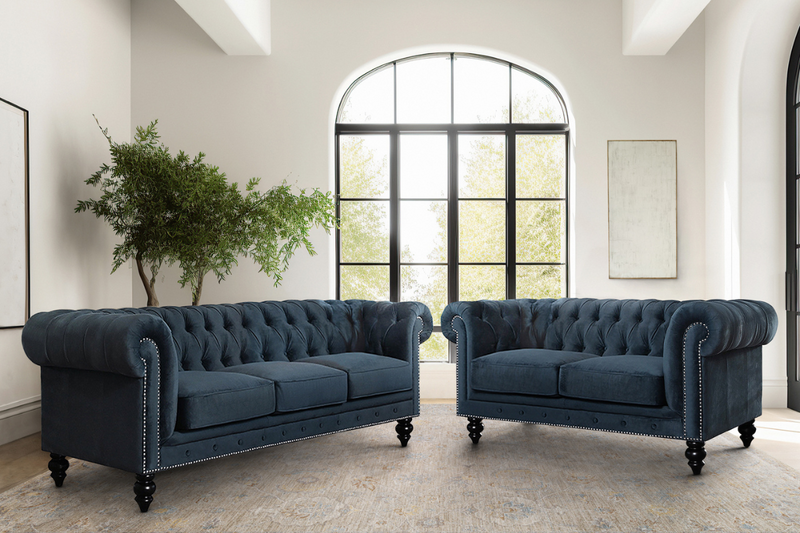 Grand Chesterfield Velvet Sofa and Loveseat Set