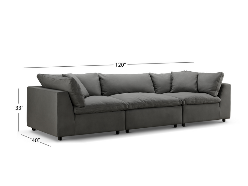 Luxe Gray Nubuck Leather 3-pc Sofa