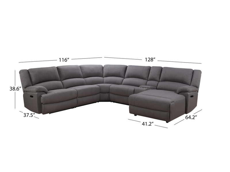 Fletcher Stain-Resistant Fabric Reclining 6 pc Sectional, Gray
