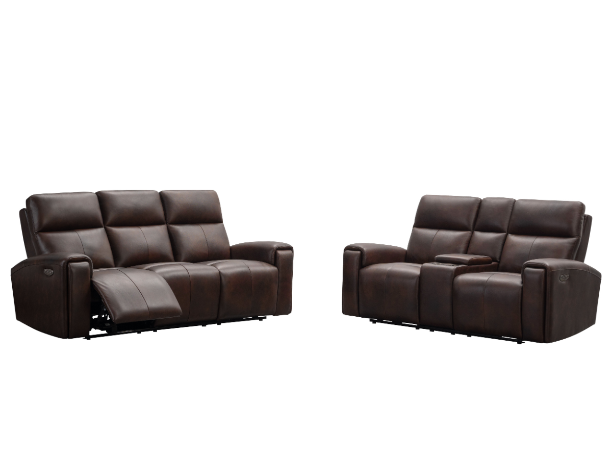 Keegan 2-pc Leather Power Reclining Sofa and Loveseat with Power Headrest