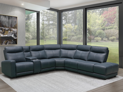 Kimmel Power Reclining Leather Sectional with Power Headrests - Blue
