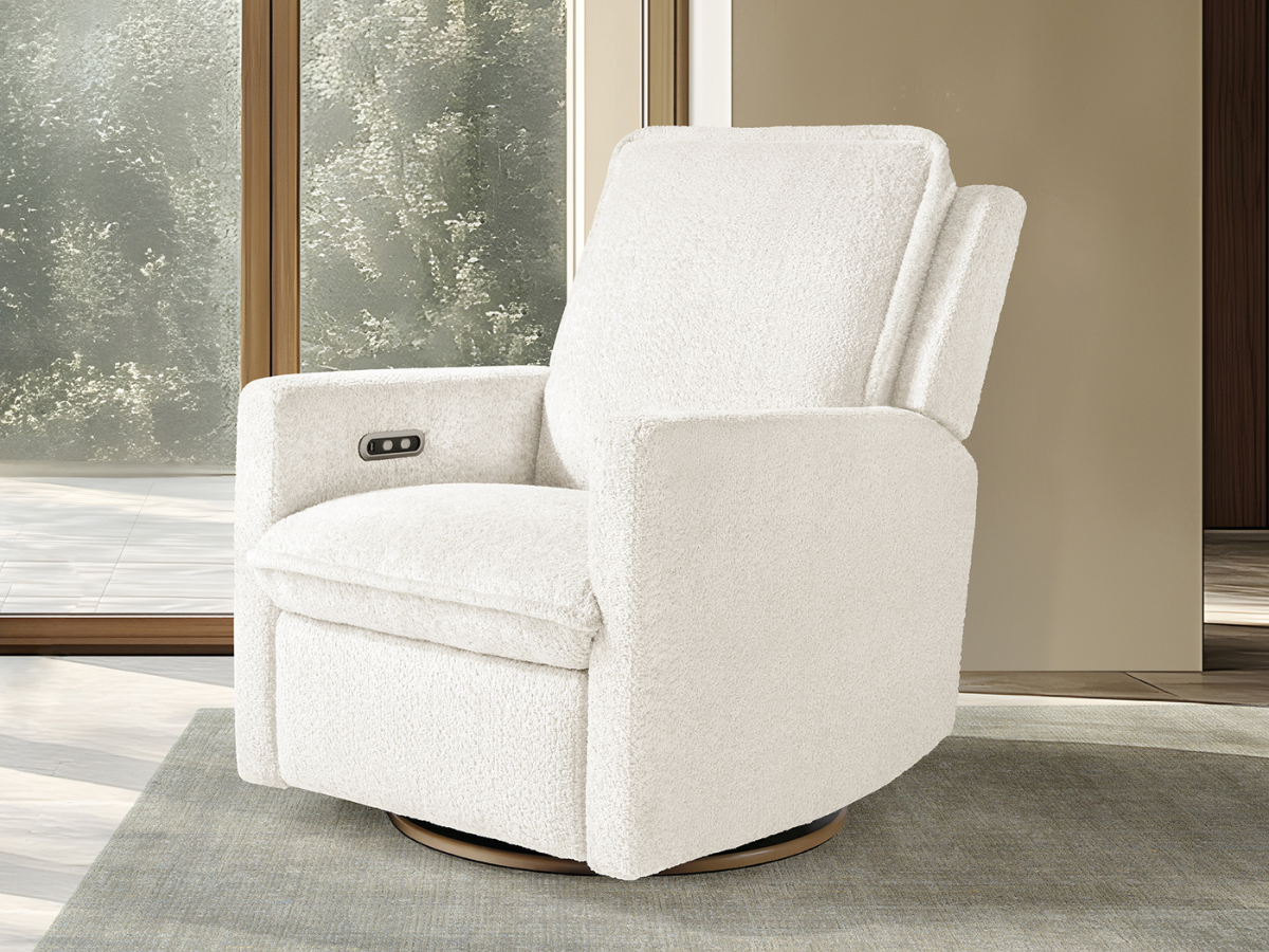Ayden Boucle Swivel Glider Power Recliner - White