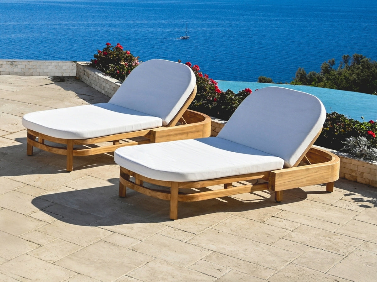 Santino® Outdoor Chaise Lounger - White Fabric with Teak Frame