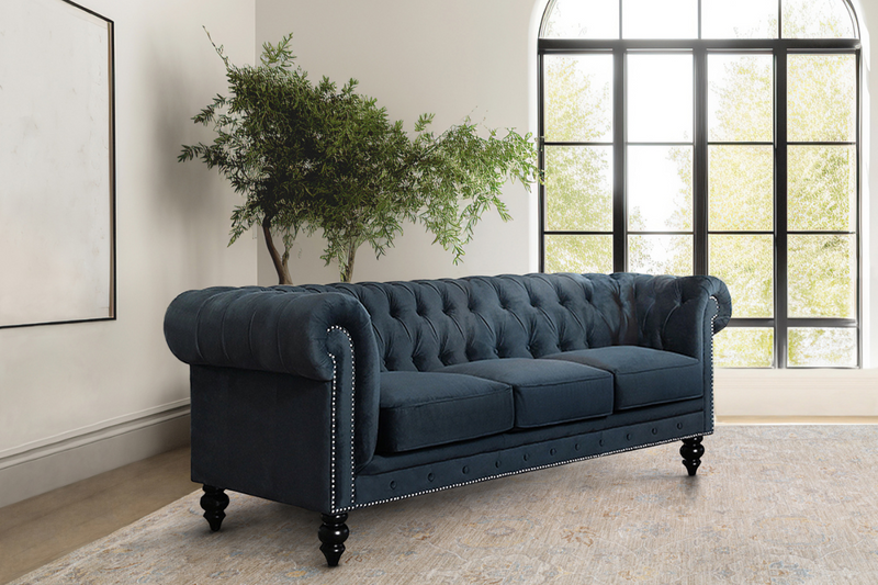 Grand Chesterfield Velvet Sofa and Loveseat Set