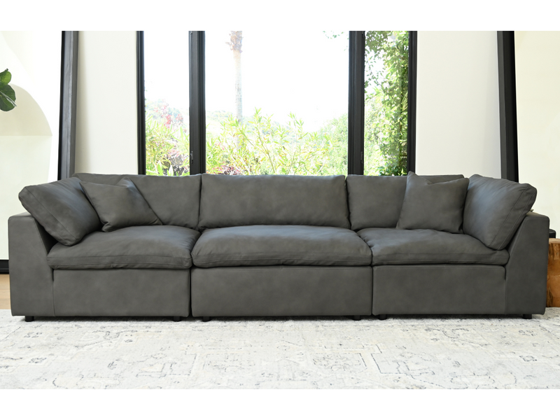 Luxe Gray Nubuck Leather 3-pc Sofa