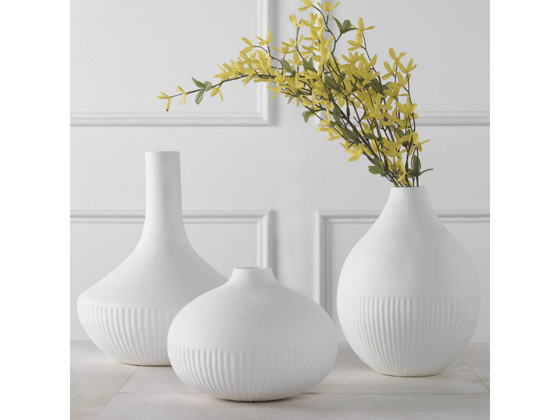Abbyson Home Aurora Satin White Vases, Set of 3