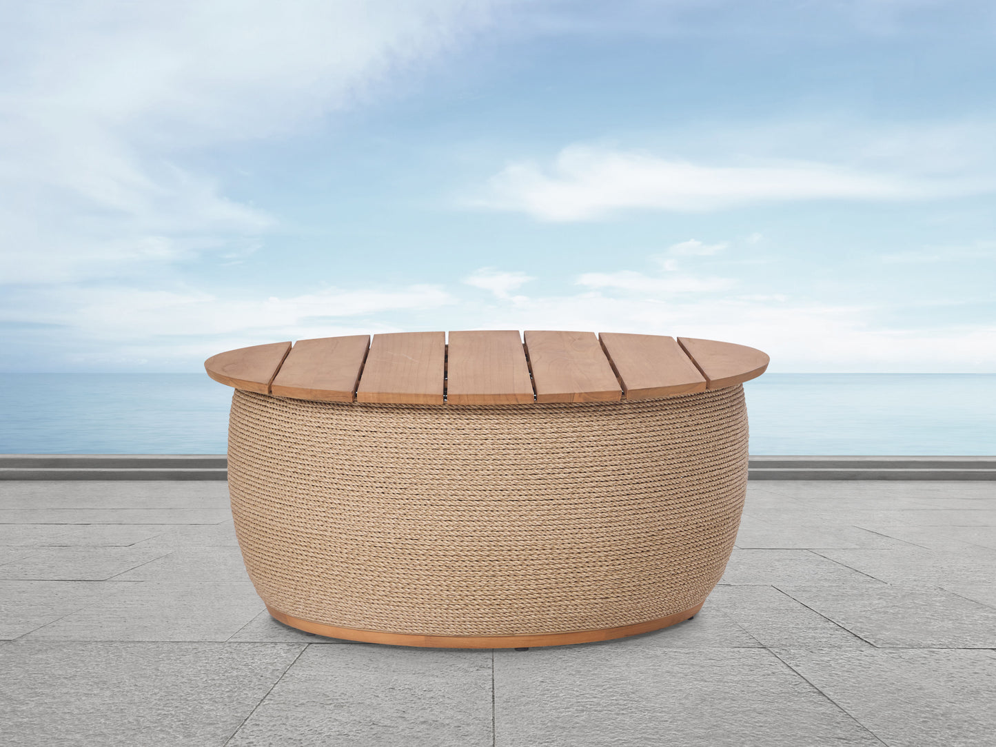 Bali Outdoor Teak and Rope Storage Coffee Table