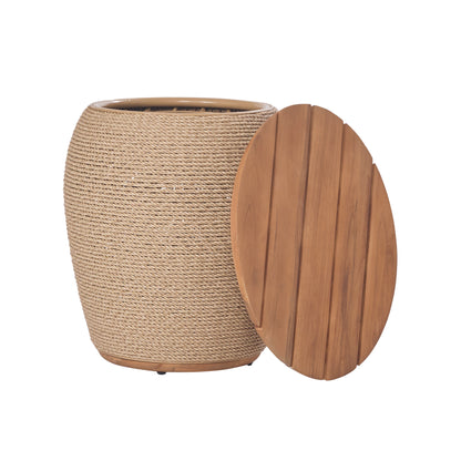 Bali Outdoor Teak and Rope Storage Side Table