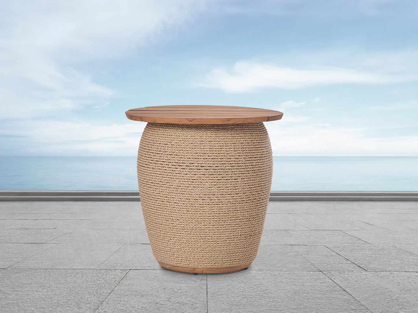 Bali Outdoor Teak and Rope Storage Side Table