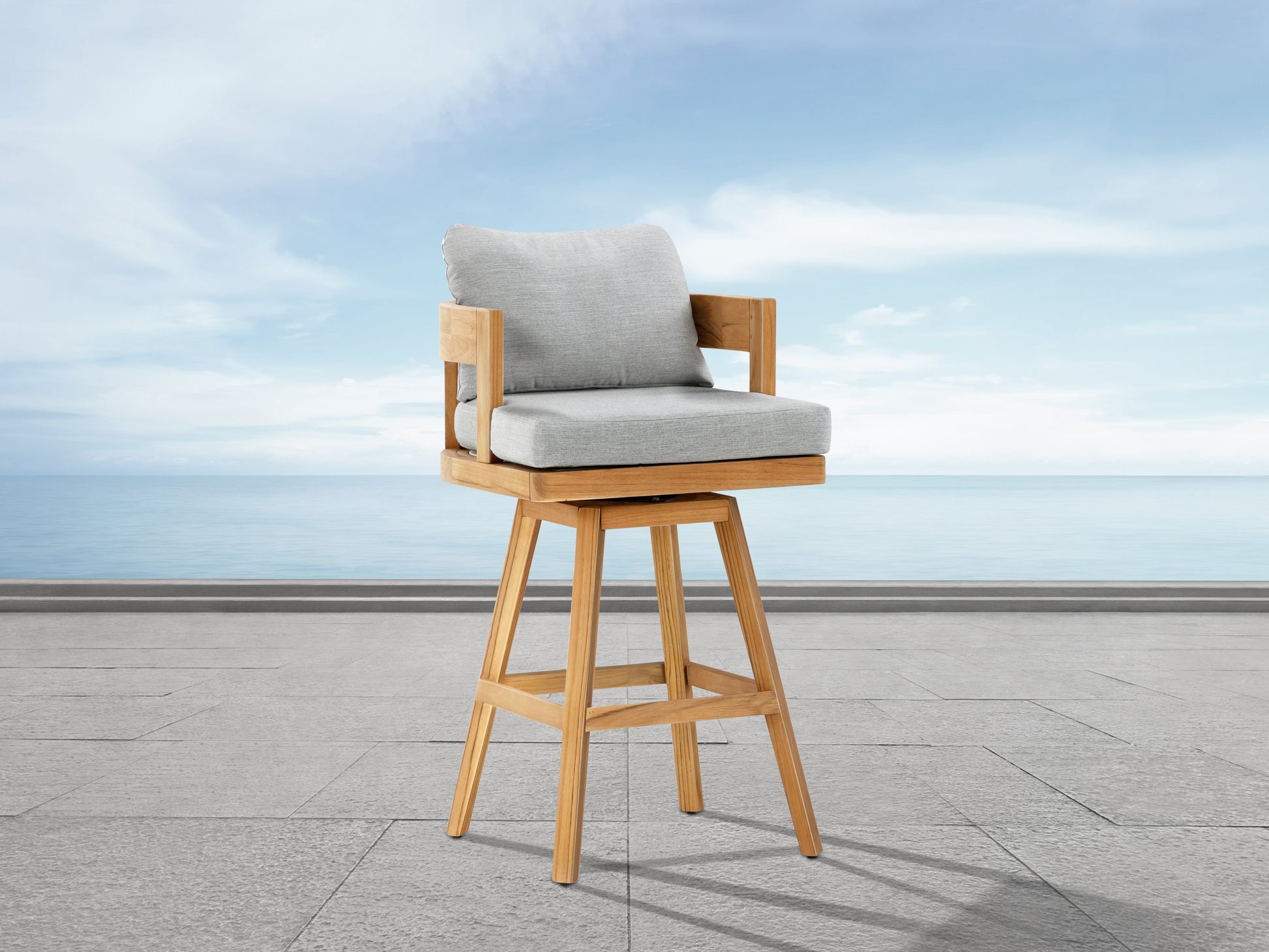 Santino® Outdoor Swivel Bar Stool Gray Fabric with Teak Frame