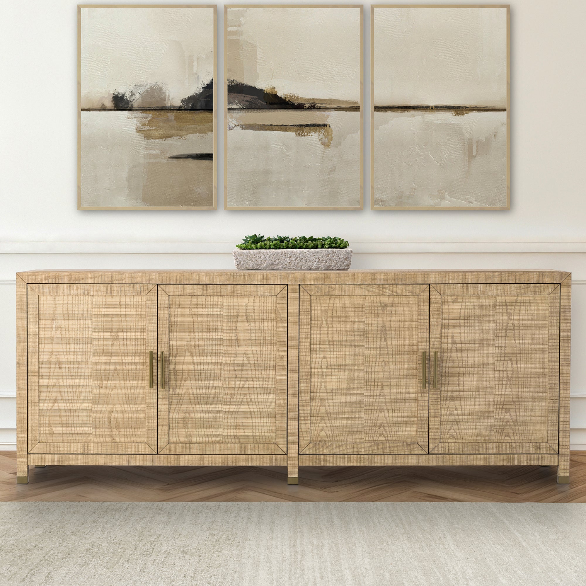Bacara Modern Classic Wood Brushed 4 Door Sideboard 89' - Natural